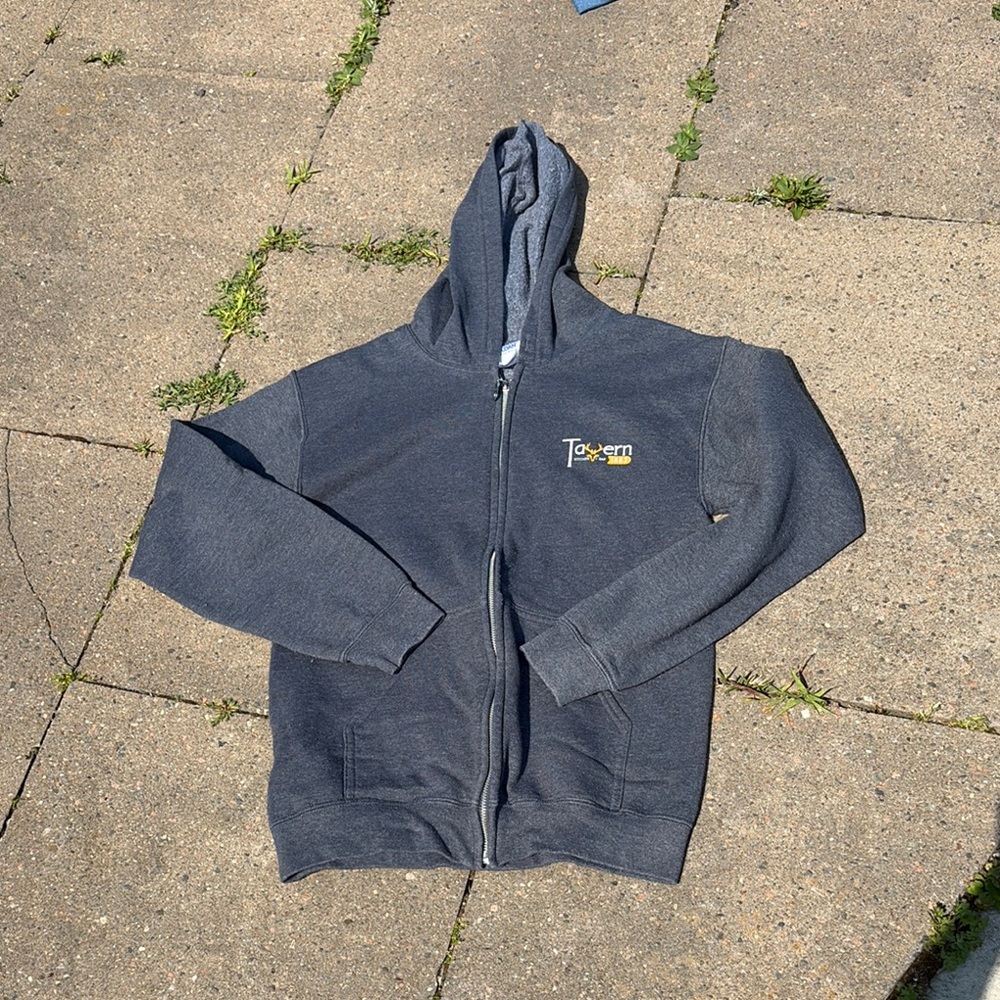 Tavern 1883 Canmore Alberta Gray Zip-Up Hoodie with Logo